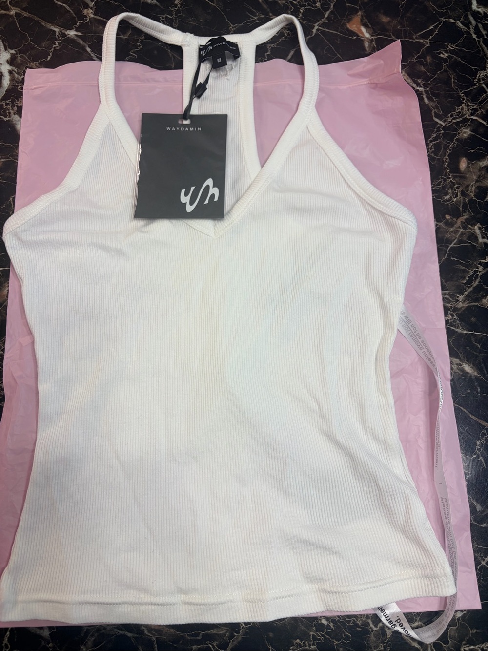 WAYDAWN White Ribbed Halter Tank Camisole
